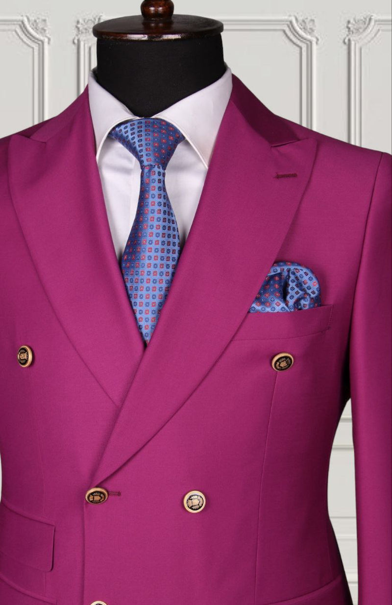 Men's Purple double breasted 2pcs suit