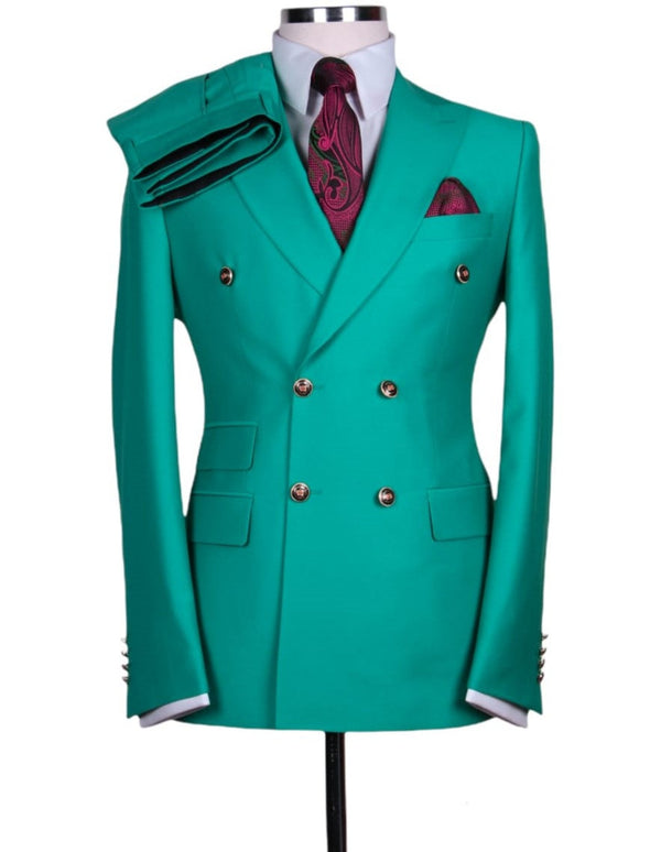 Men's seafoam green double breasted 2pcs suit.