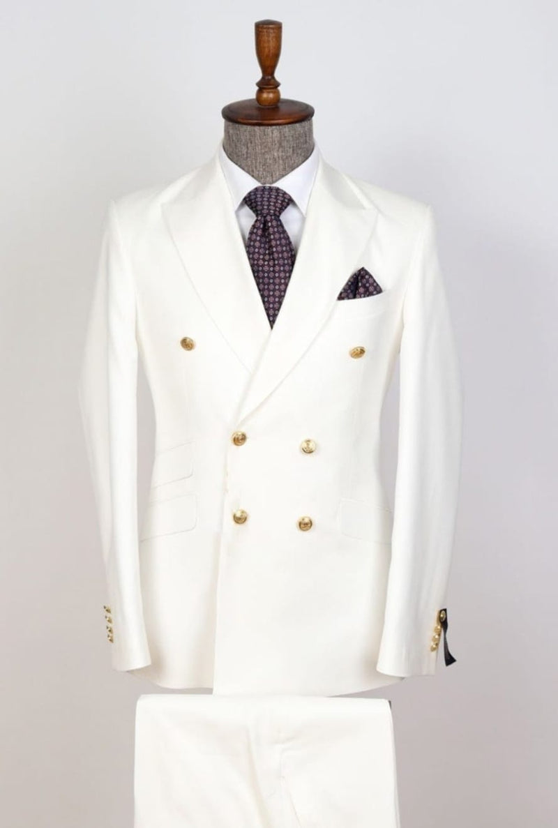 Double Breasted White - Golden Button Men Suit