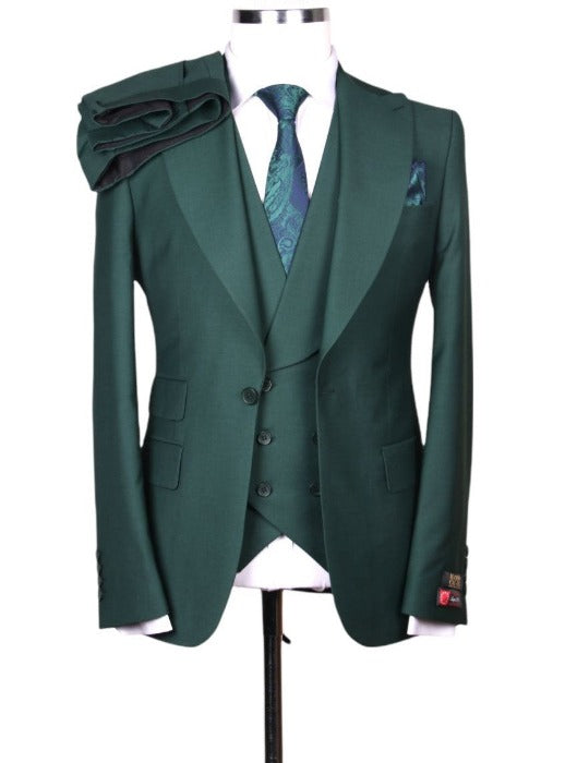 green single breasted 3pcs suits