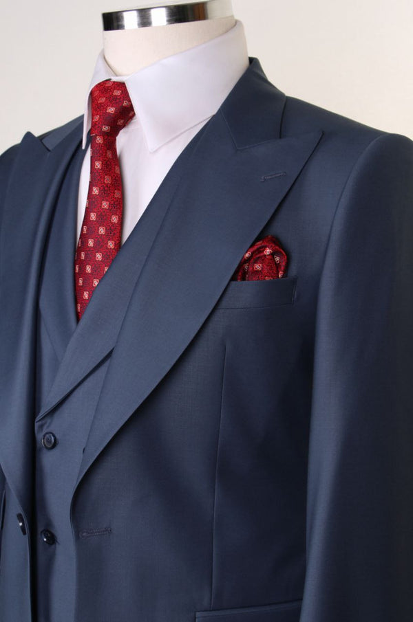 Men's Navy Blue peak lapel 3pcs suit.