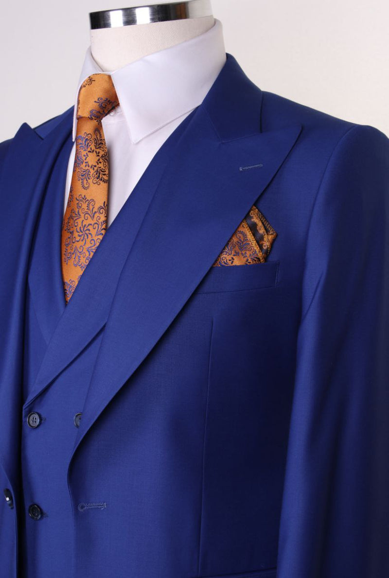 Men's Navy Blue peak lapel 3pcs suit.