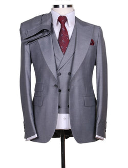 Men's grey peak lapel 3pcs suit.