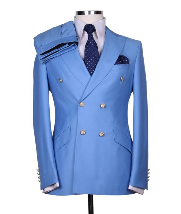 Men's Sky Blue 2pcs double breasted suit