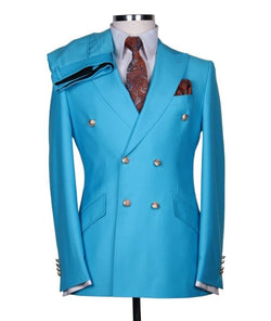 Men's Turquoise 2pcs double breasted suit
